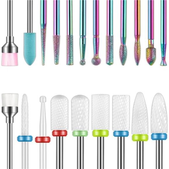 21pcs Nail Drill Bits Sets, 3/32 Inch Diamond Cuticle Electric Nail File - Picture 1 of 7